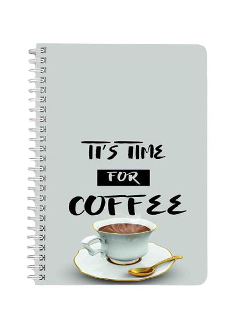 It Is Time For Coffee A5 Spiral Bound Notebook Black/Grey/Gold