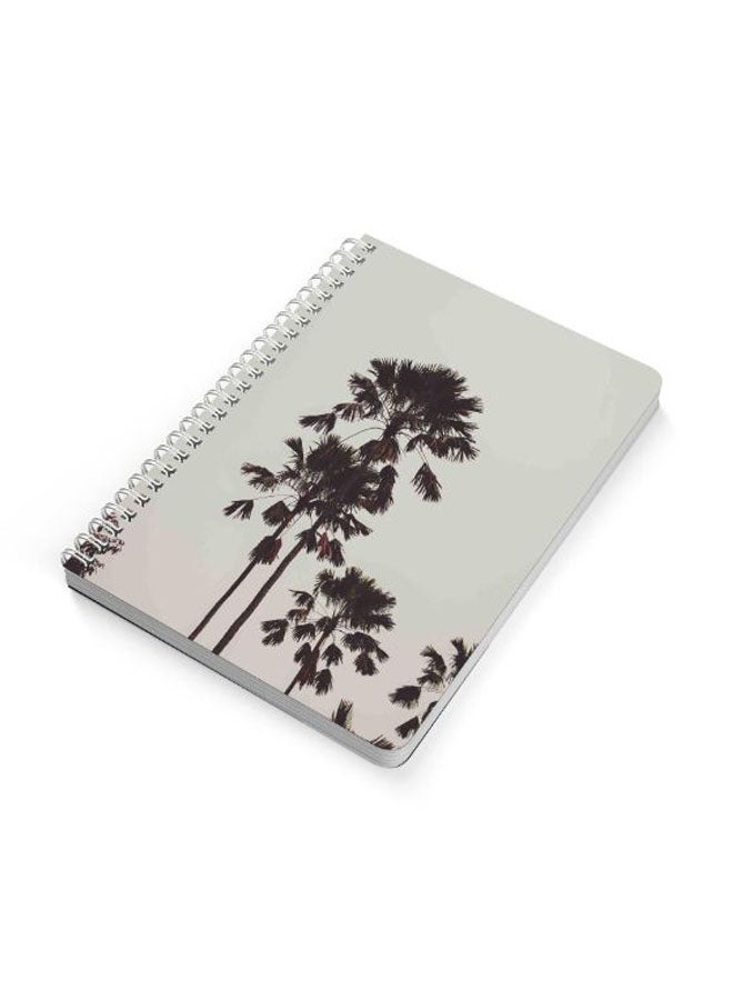 لوحة دفتر ملاحظات مجلد بسلك مقاس A5 بتصميم أشجار النخيل الطويلة أسود/ رمادي - Image 2