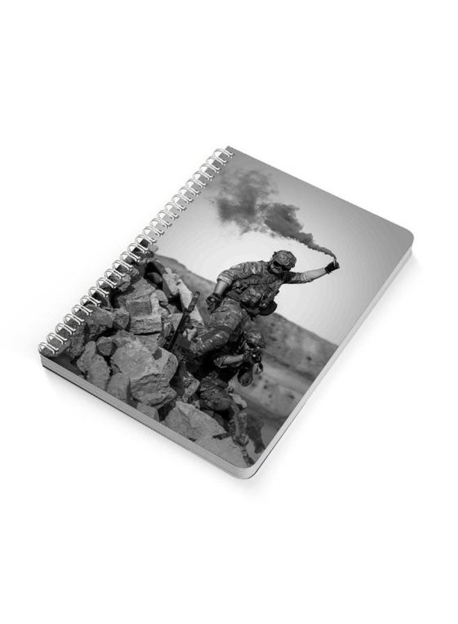 LOWHA - Man From Army Printed A5 Spiral Bound Notebook Black/Grey - Image 1