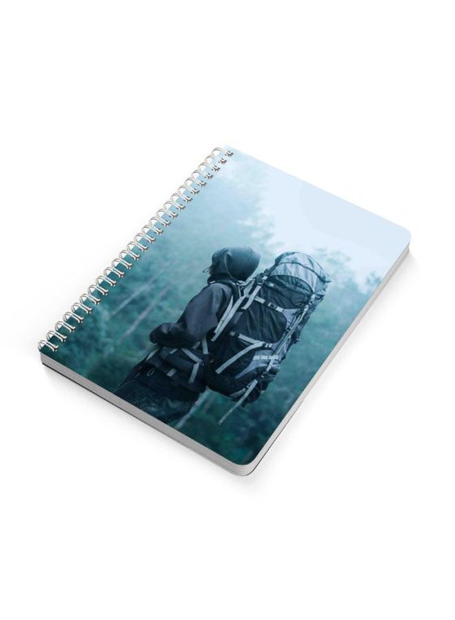 LOWHA Man Wearing Hoodie Carries Bag A5 Spiral Bound Notebook Blue/Green  - Image 2