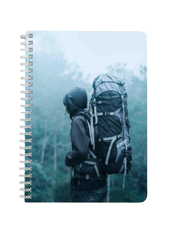 LOWHA Man Wearing Hoodie Carries Bag A5 Spiral Bound Notebook Blue/Green  - Image 1