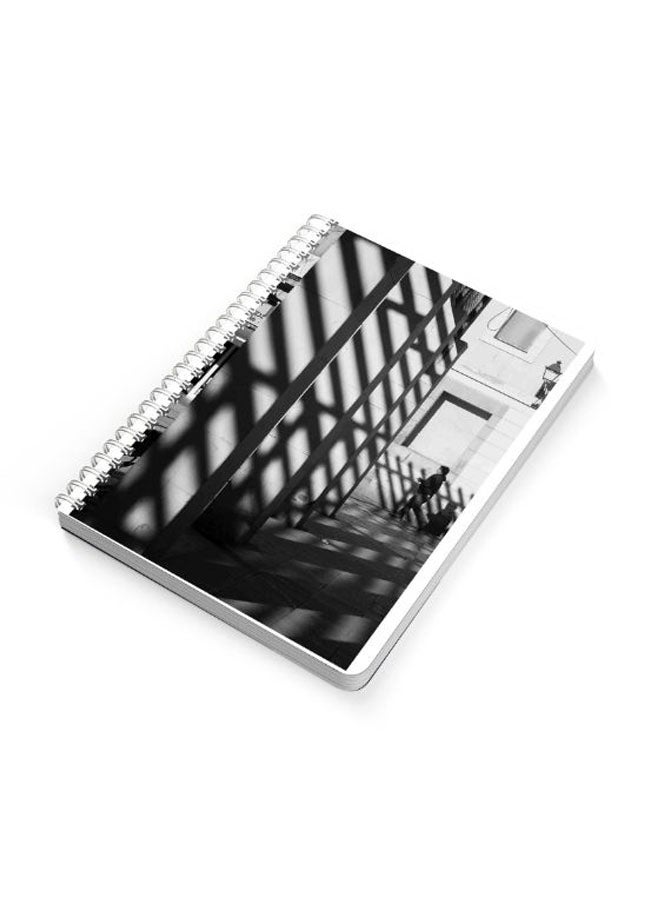 LOWHA Man Wearing Pullover Hoodie Near Wall A5 Spiral Bound Notebook Black/Grey  - Image 2