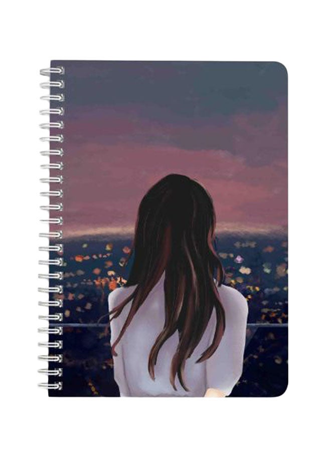 Night View Girl A5 Spiral Bound Notebook Multicolour