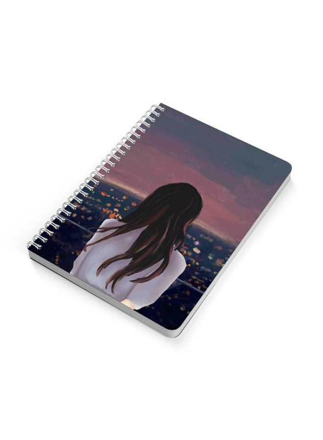 Night View Girl A5 Spiral Bound Notebook Multicolour
