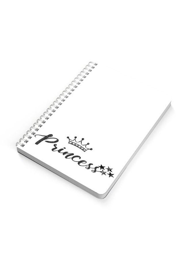 لوحة دفتر ملاحظات مجلد بسلك مقاس A5 بطبعة كلمة "Princess" أسود/ أبيض - Image 2