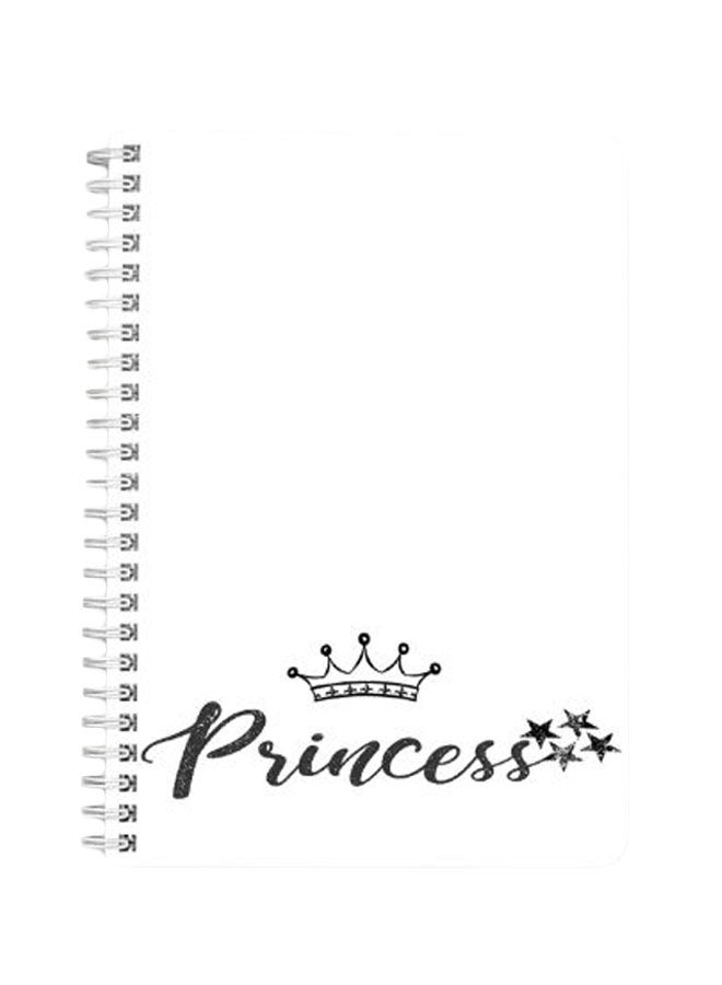 لوحة دفتر ملاحظات مجلد بسلك مقاس A5 بطبعة كلمة "Princess" أسود/ أبيض - Image 1