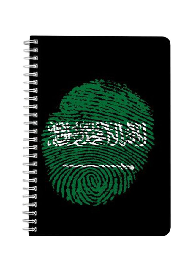 لوحة دفتر ملاحظات مجلّد بسلك حلزوني مقاس A5 بطبعة بصمة إصبع بالعالم السعودي أخضر / أبيض / أسود  - Image 1