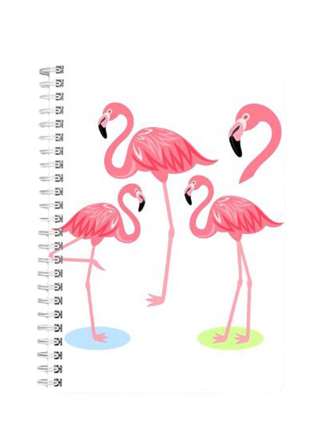 لوحة دفتر ملاحظات بسلك حلزوني مقاس A5 مزين بصورة لطائر الفلامينجو وردي/ أبيض/ أخضر - Image 1