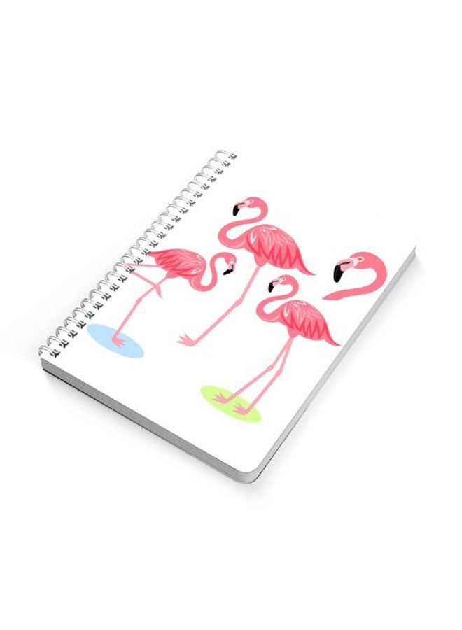لوحة دفتر ملاحظات بسلك حلزوني مقاس A5 مزين بصورة لطائر الفلامينجو وردي/ أبيض/ أخضر - Image 2