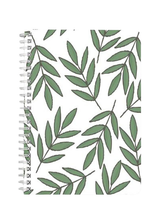 لوحة دفتر ملاحظات بسلك حلزوني مقاس A5 مزين بصورة لورق شجر أخضر / أبيض / أسود - Image 1