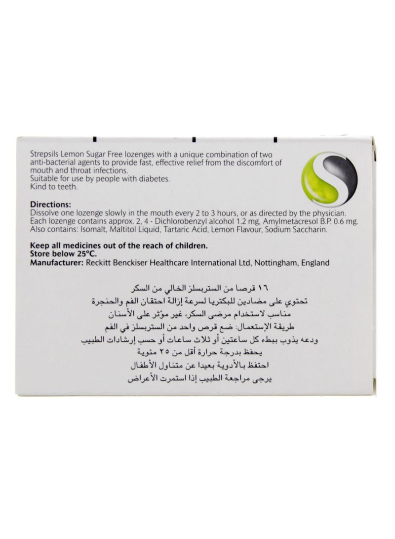 Strepsils Lemon Sugar Free Flavour Sore Throat Relief - 16 Lozenges  - Image 2