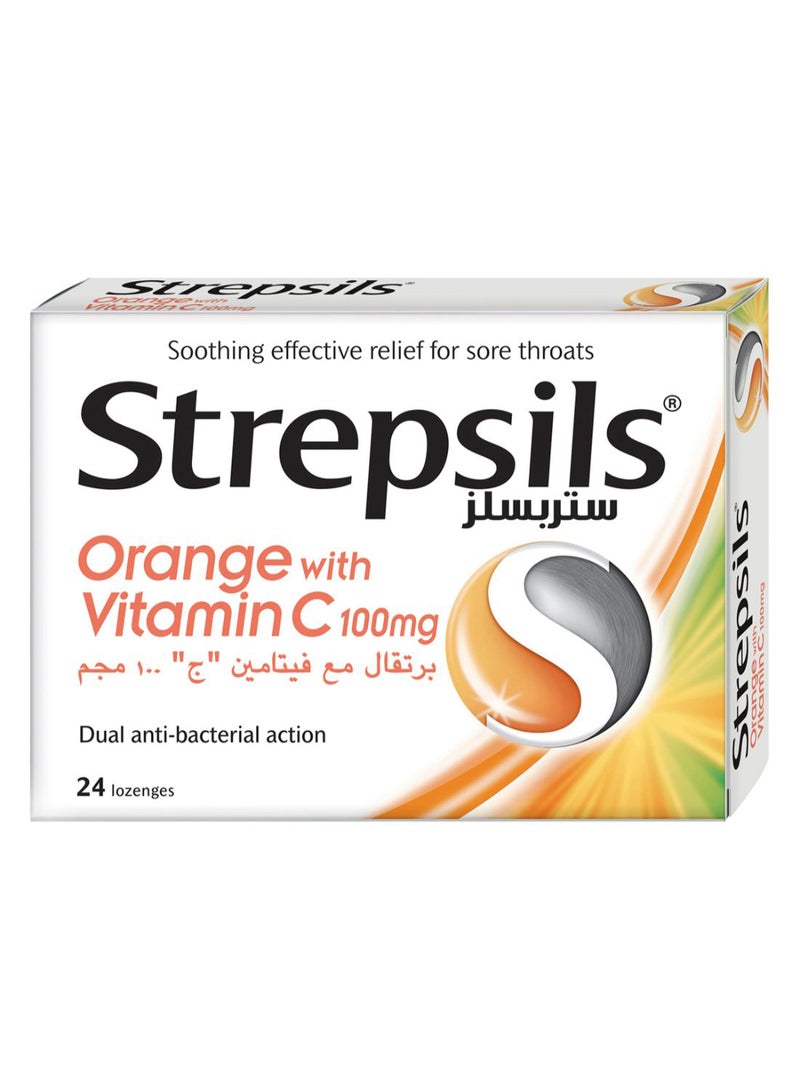 ستربسلز 24 قرصاً بنكهة البرتقال لتخفيف التهاب الحلق - Image 1