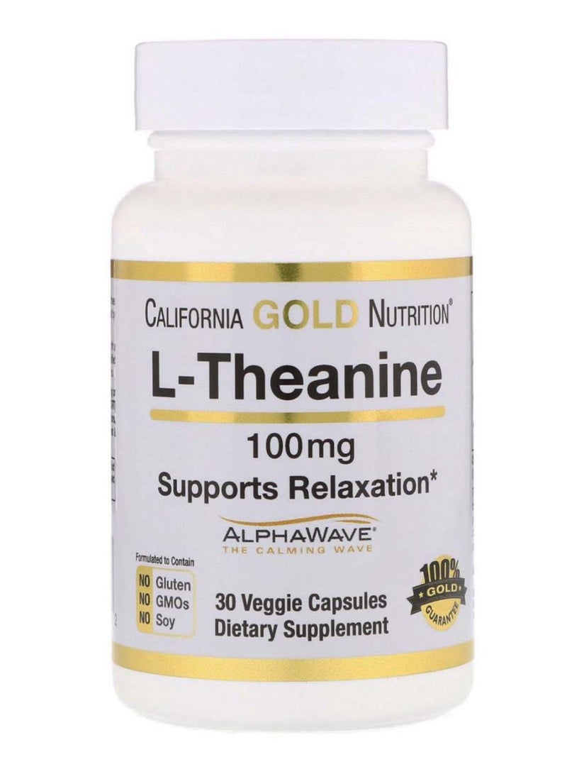 California Gold Nutrition - L-Theanine Alphawave Supports Relaxation - 30 Veggie Capsules - Image 1