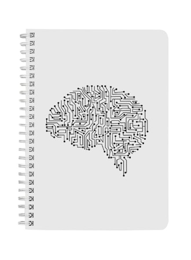 لوحة دفتر ملاحظات بسلك حلزوني بطبعة شفرات برمجية على شكل مخ مقاس A5 أسود/ أبيض - Image 1