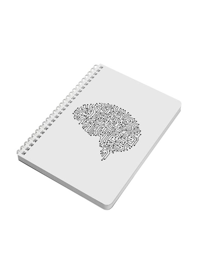 لوحة دفتر ملاحظات بسلك حلزوني بطبعة شفرات برمجية على شكل مخ مقاس A5 أسود/ أبيض - Image 2