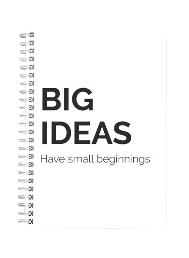 لوحة دفتر ملاحظات مقاس A5 بسلك حلزوني بطبعة عبارة "Big Ideas" أبيض/ أسود - Image 2