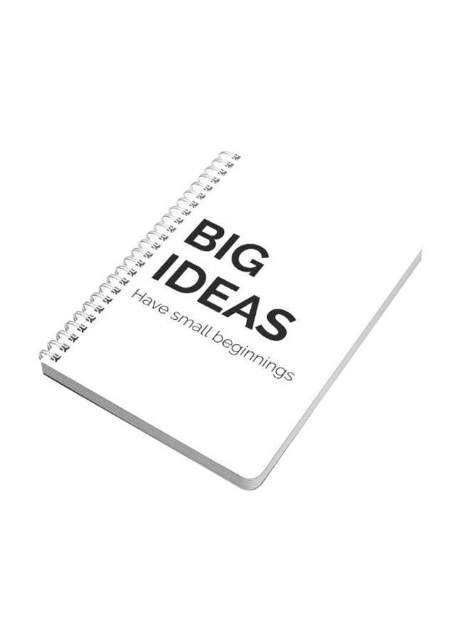 لوحة دفتر ملاحظات مقاس A5 بسلك حلزوني بطبعة عبارة "Big Ideas" أبيض/ أسود - Image 1
