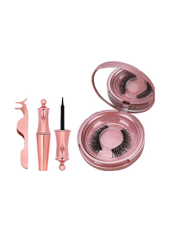 5-Piece Magnetic False Eyelashes With Tweezer And Eyeliner Set Rose Gold/Black - Image 1