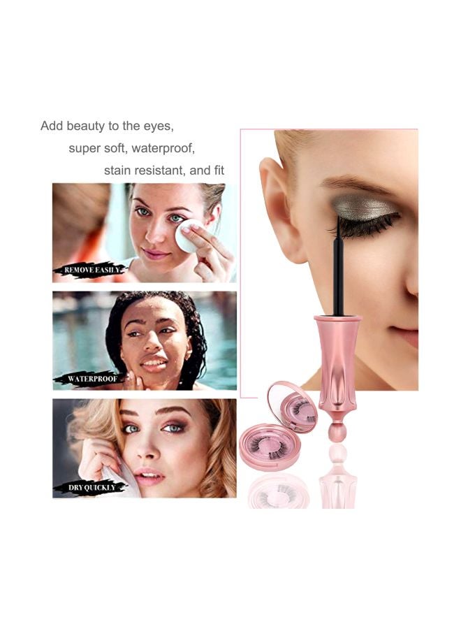 5-Piece Magnetic False Eyelashes With Tweezer And Eyeliner Set Rose Gold/Black - Image 3