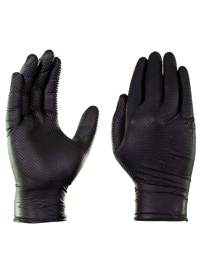 Pair Of 50 Diamond Texture Disposable Gloves Black One Size - Image 1
