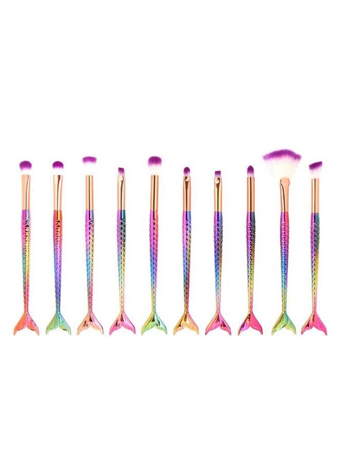 Tenmon 10-Piece Mermaid Style Make Up Brush Set Multicolour - Image 2