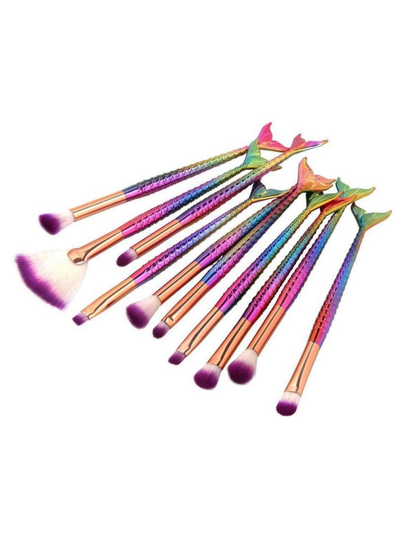 Tenmon 10-Piece Mermaid Style Make Up Brush Set Multicolour - Image 1