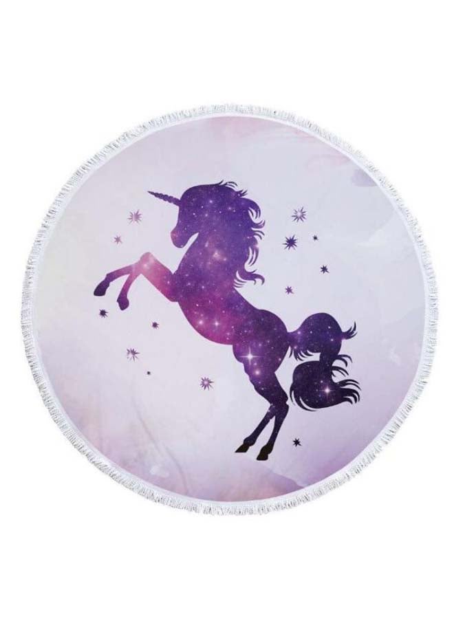 Unicorn Printed Round Beach Towel White/Purple 60inch