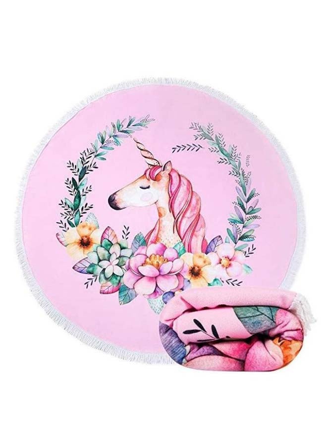 Unicorn Printed Round Beach Towel Multicolour 59cm