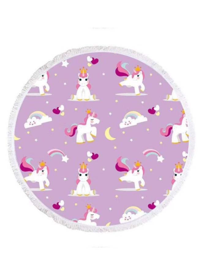 Unicorn Printed Round Beach Towel Multicolour 60inch
