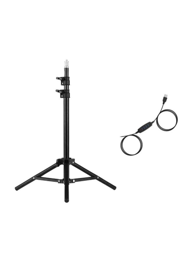 مصباح LED حلقي مع حامل إضاءة اسود/أبيض/زهري - Image 1