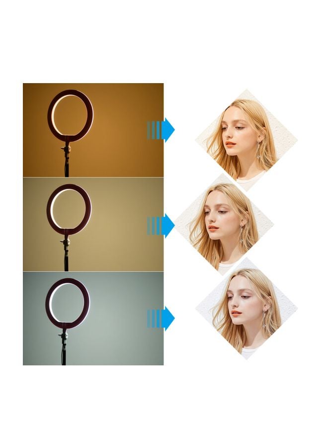 مصباح LED حلقي مع حامل إضاءة اسود/أبيض/زهري - Image 2