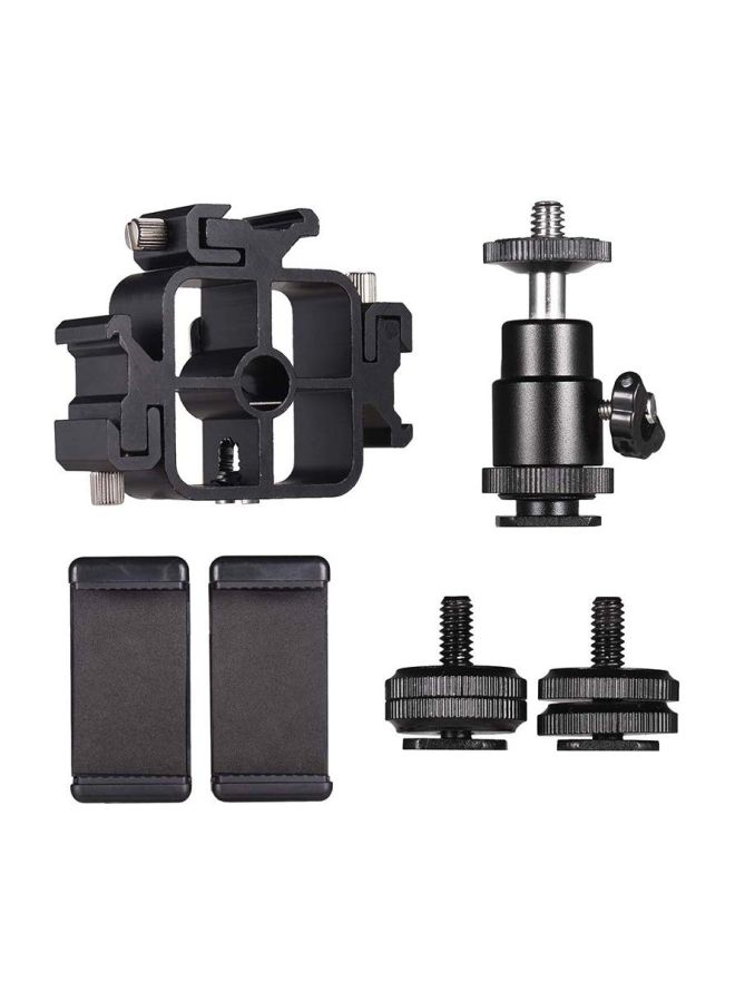 Triple Mount Flash Speedlite Bracket Photography Umbrella Holder With Phone Holders Black  - Image 2