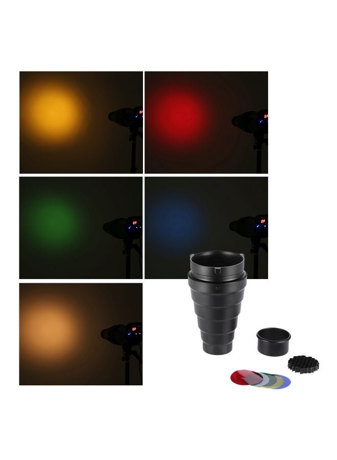 ANDOER - 7-Piece Metal Conical Snoot With Honeycomb Grid Kit Black/Red/Yellow - Image 1