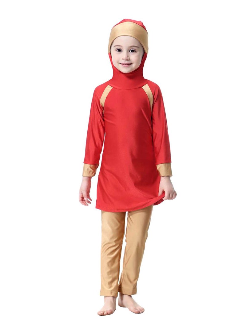 Hanyimidoo Islamic Swimwear Burkinis with Hijab Red/Beige  - Image 1