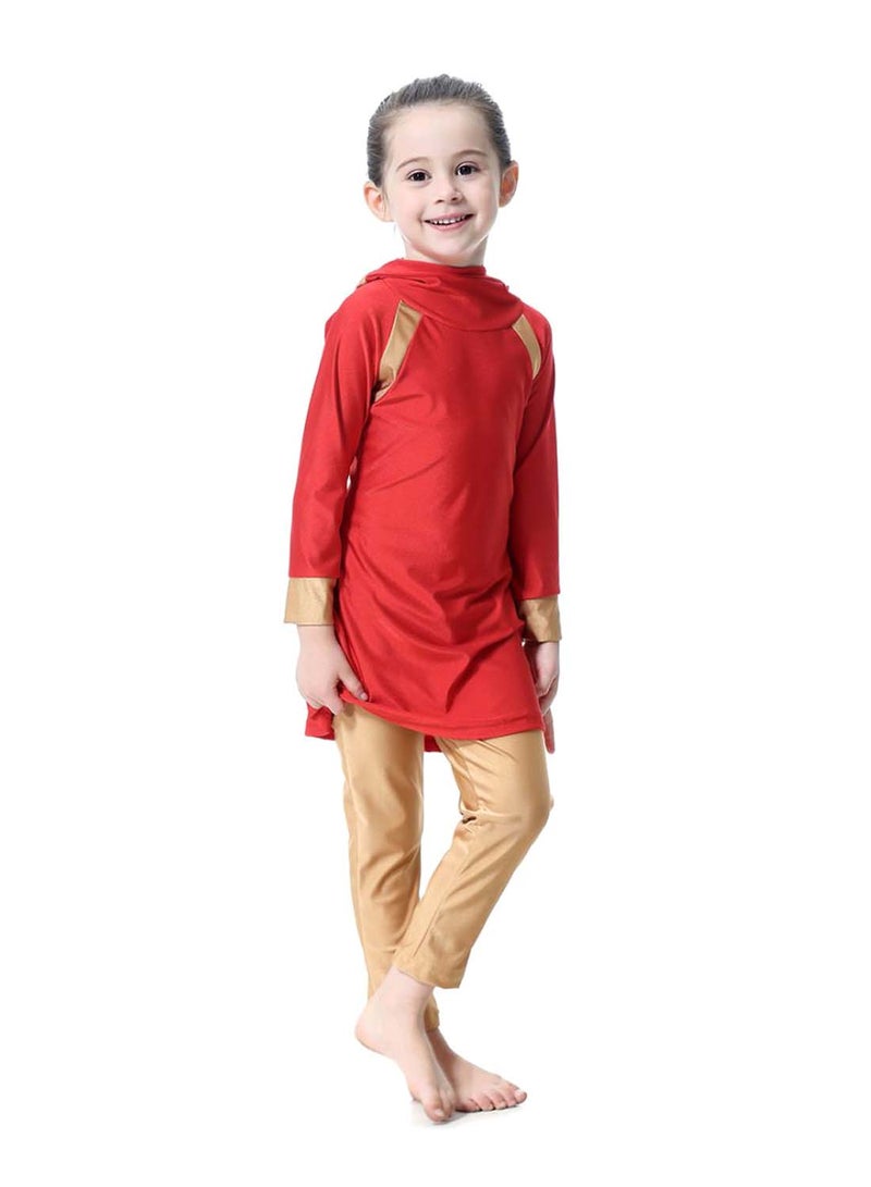Hanyimidoo Islamic Swimwear Burkinis with Hijab Red/Beige  - Image 3