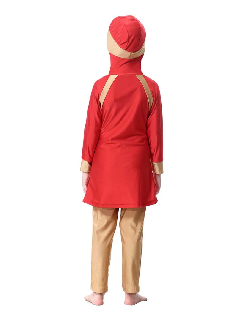 Hanyimidoo Islamic Swimwear Burkinis with Hijab Red/Beige  - Image 2