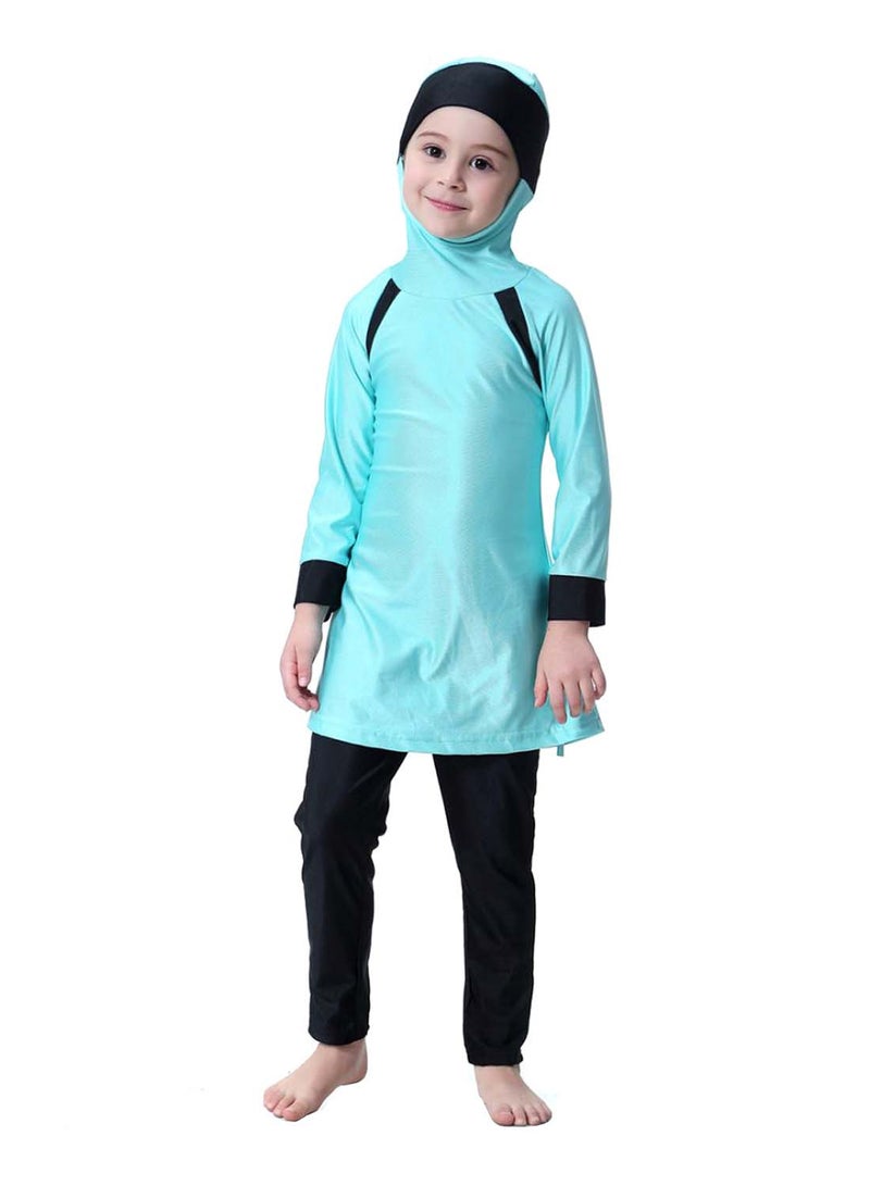 هانيميدو لباس سباحة بوركيني إسلامي بتصميم مزود بحجاب أسود/أزرق  - Image 1