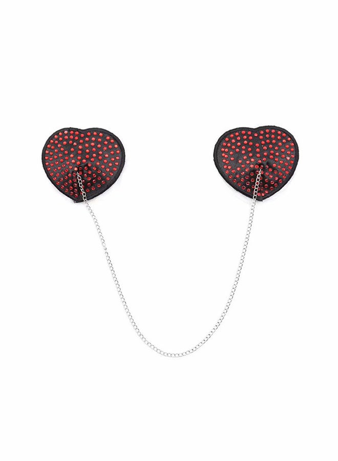 Heart Shape Nipple Cover With Chain Red/Black/Silver - Image 1