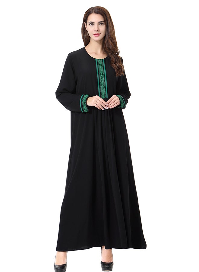 هانيميدو عباية بتصميم مميّز وفتحة رقبة مستديرة. أخضر/أسود - Image 3