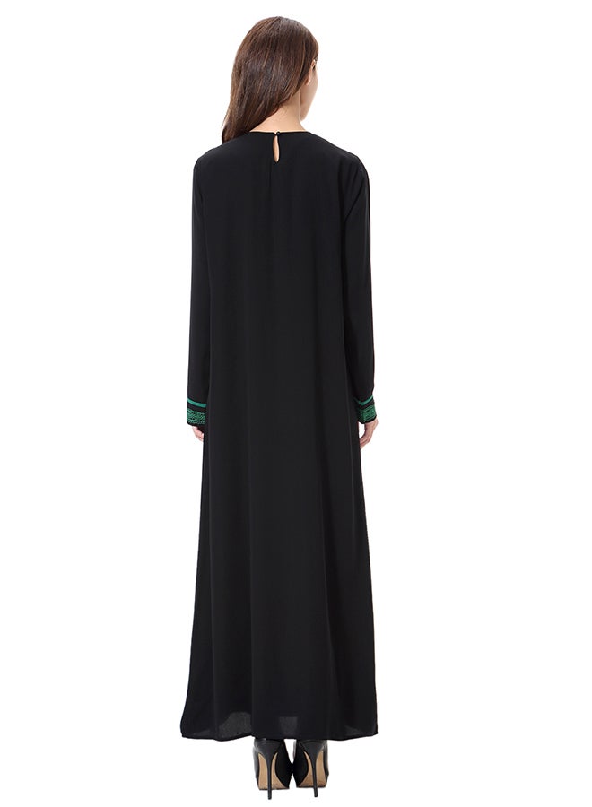 هانيميدو عباية بتصميم مميّز وفتحة رقبة مستديرة. أخضر/أسود - Image 2