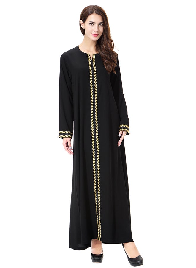 Hanyimidoo Elegant Round Neck Abaya Gold/Black - Image 5