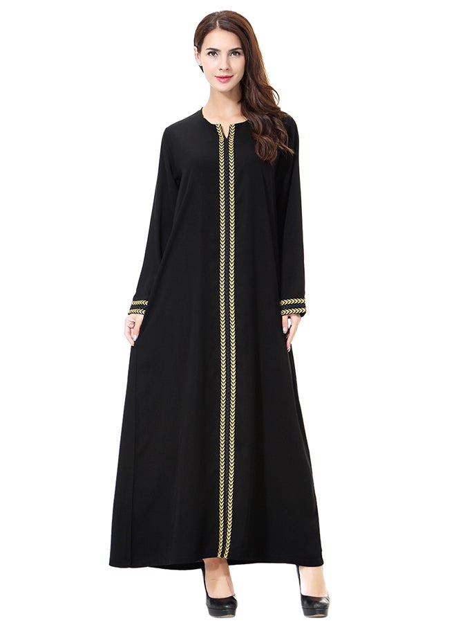Hanyimidoo Elegant Round Neck Abaya Gold/Black - Image 1