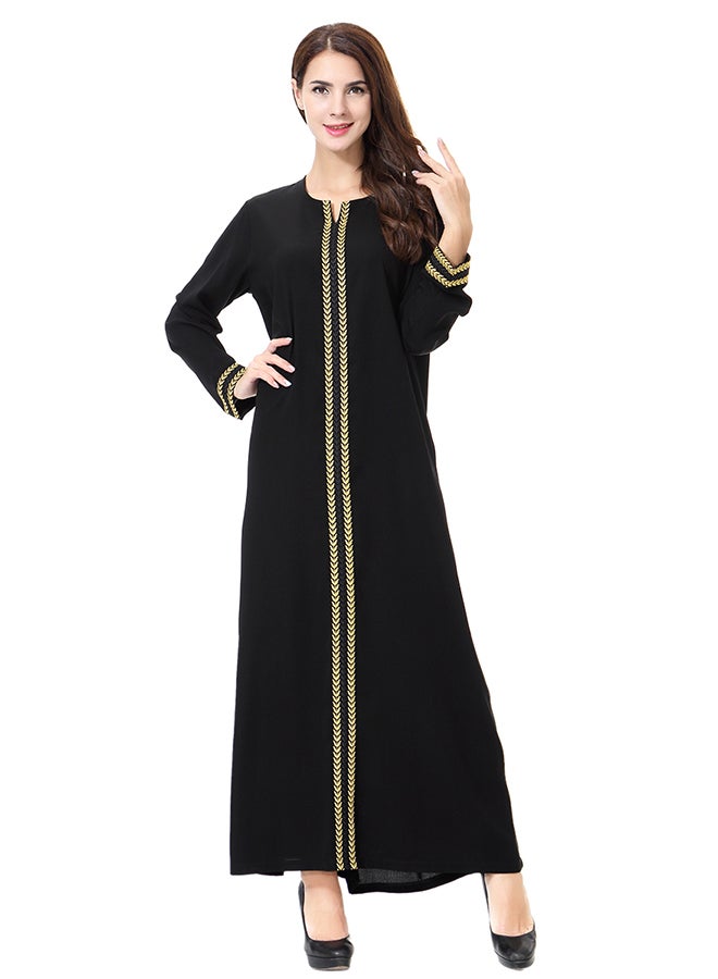 Hanyimidoo Elegant Round Neck Abaya Gold/Black - Image 3