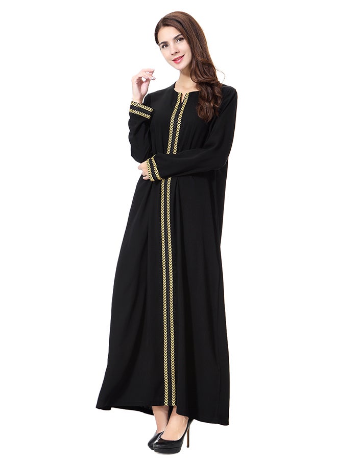 Hanyimidoo Elegant Round Neck Abaya Gold/Black - Image 4
