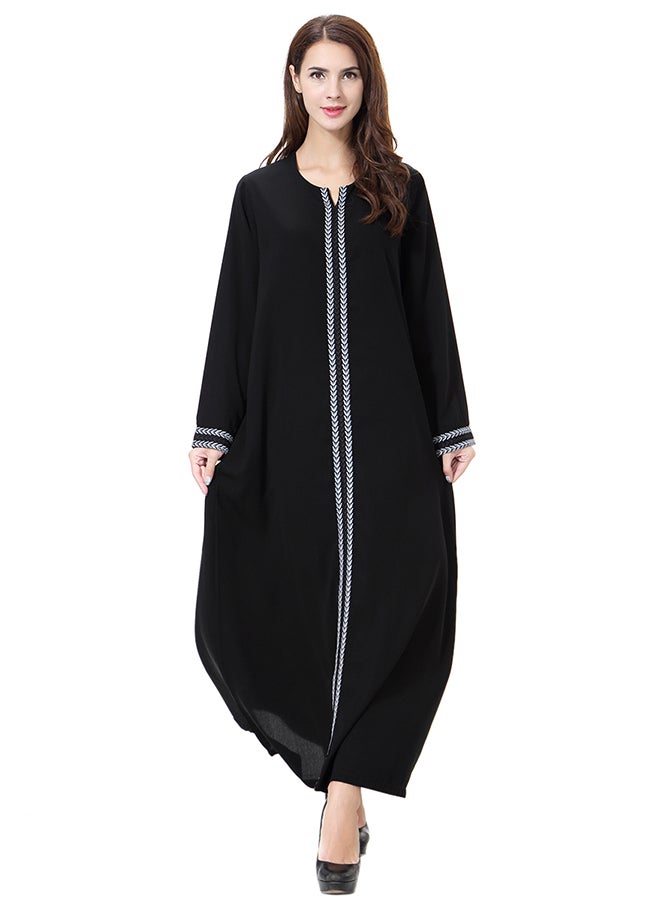 Hanyimidoo - Elegant Round Neck Abaya Grey/Black - Image 1