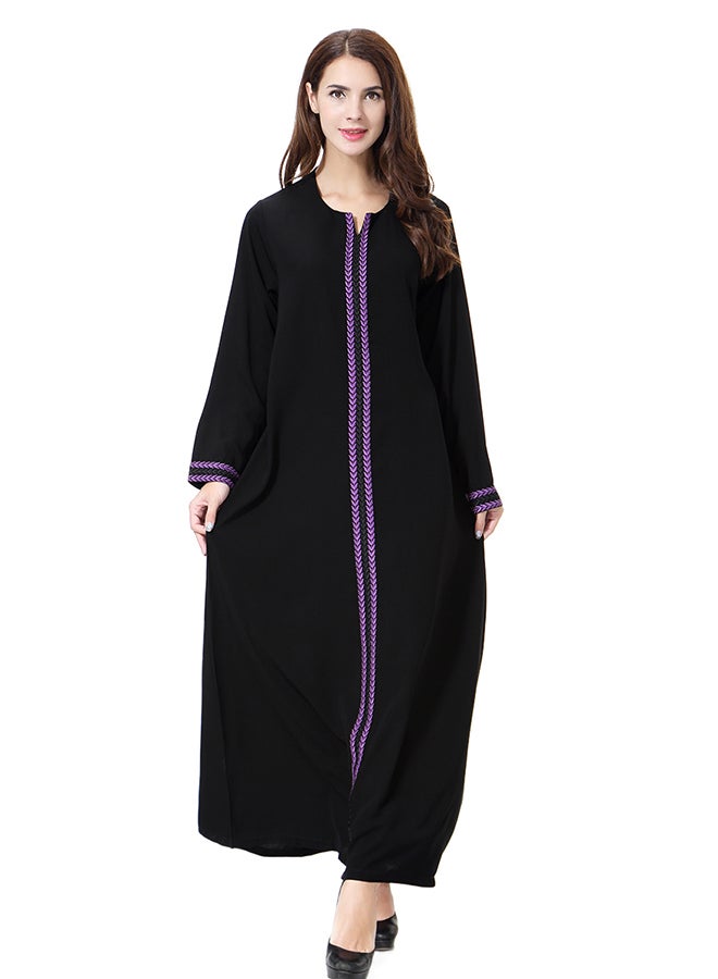 Hanyimidoo - Elegant Round Neck Abaya Violet/Black - Image 1