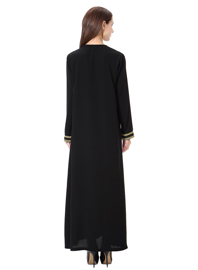 Hanyimidoo Elegant Round Neck Abaya Gold/Black - Image 2