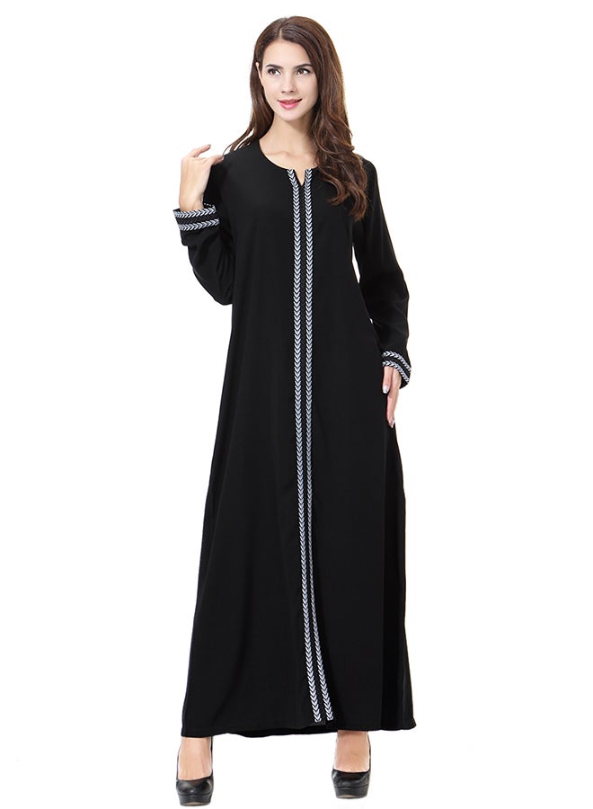 Hanyimidoo - Elegant Round Neck Abaya Grey/Black - Image 1