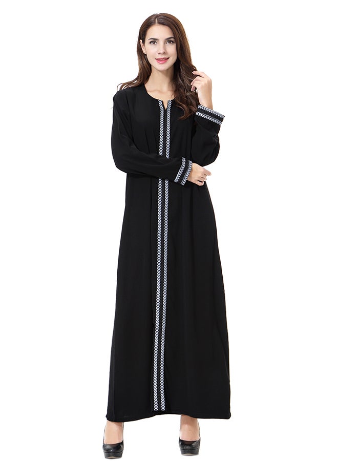 Hanyimidoo - Elegant Round Neck Abaya Grey/Black - Image 1
