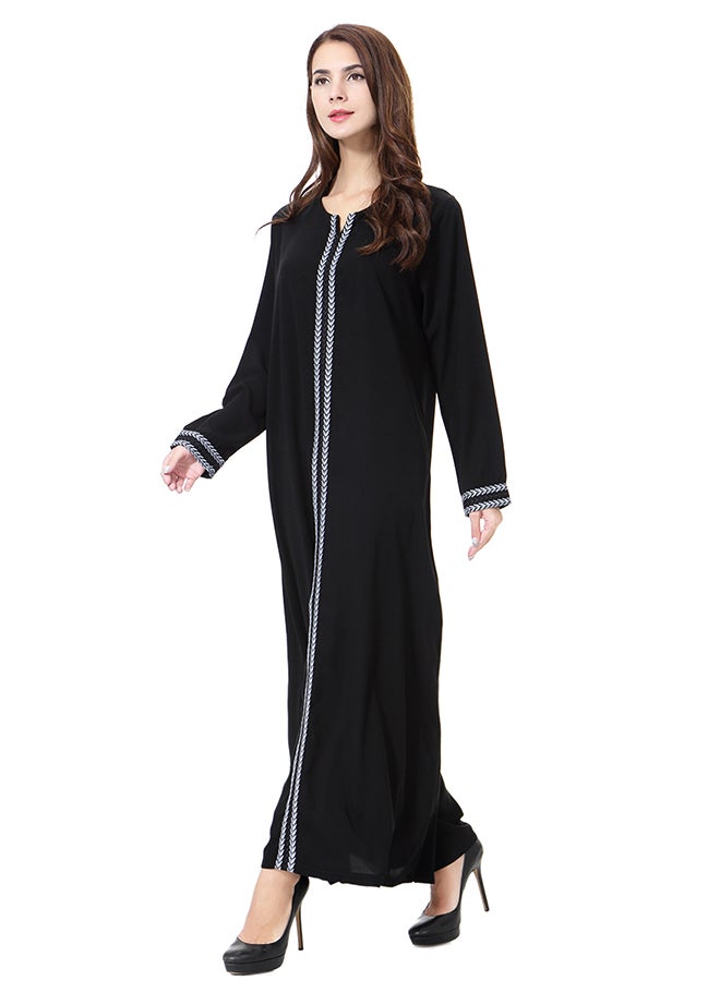 Hanyimidoo - Elegant Round Neck Abaya Grey/Black - Image 1